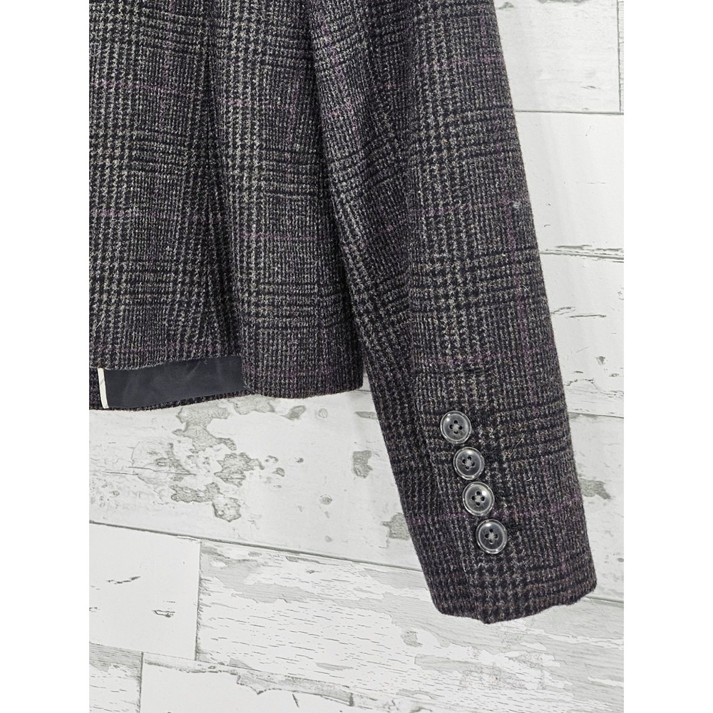 Eddie Bauer Womens Glen Plaid Wool Blend Blazer Jacket Purple Gray Size 12 Tall - Picture 3 of 11